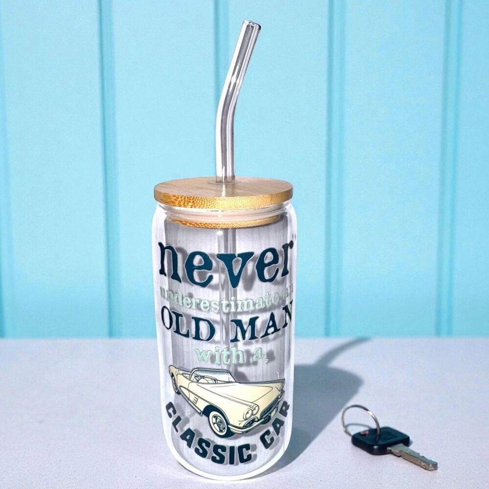 Vintage Ford Thunderbird Glass “Never Underestimate an old man …classic car”